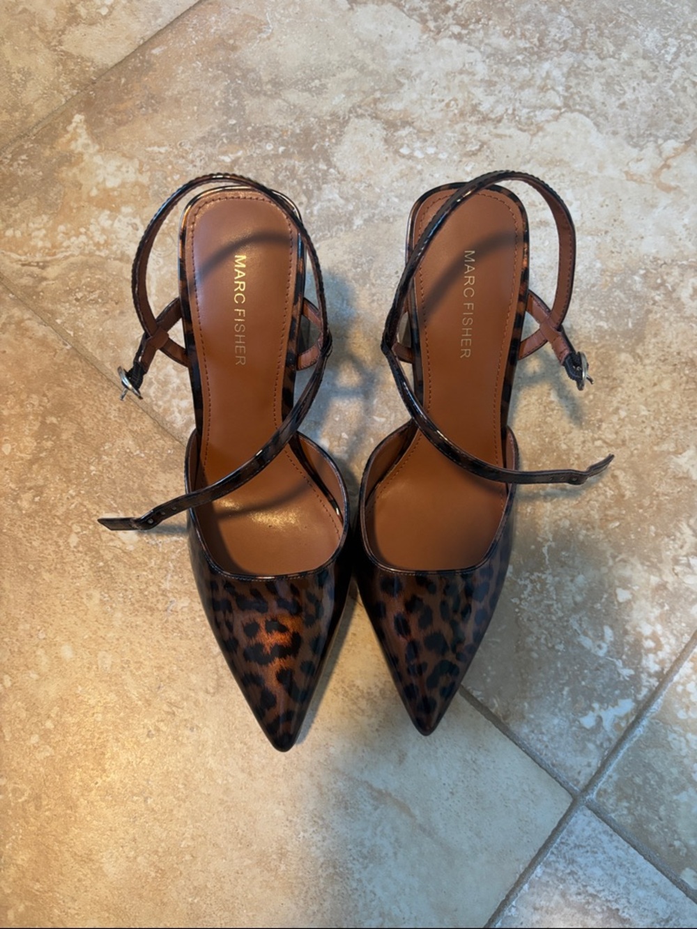 Marc Fisher Brown Leopard Print Pointed Toe Slingback Pumps - Picture 2 of 12